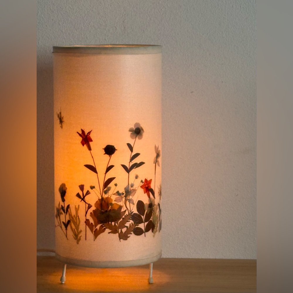 Vintage herbarium lamp pressed flowers leaves nightlight